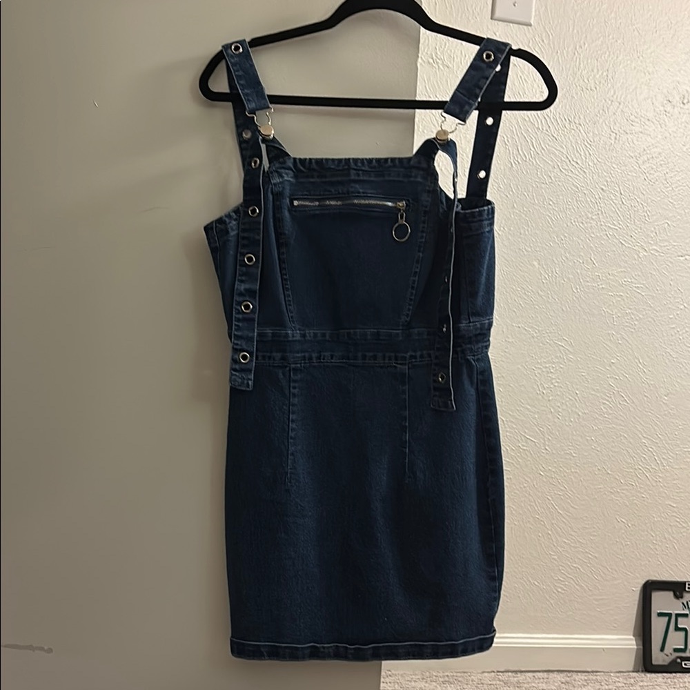 Dark Blue Denim Overall Dress